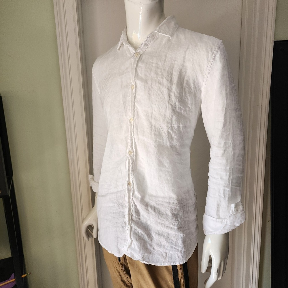 Zara Men XL Pure Linen Longsleeve Solid  White Buttons Shirt  A21